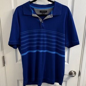 Men's Banana Republic Luxury Touch Royal Blue Polo with Light Blue Stripe- XL